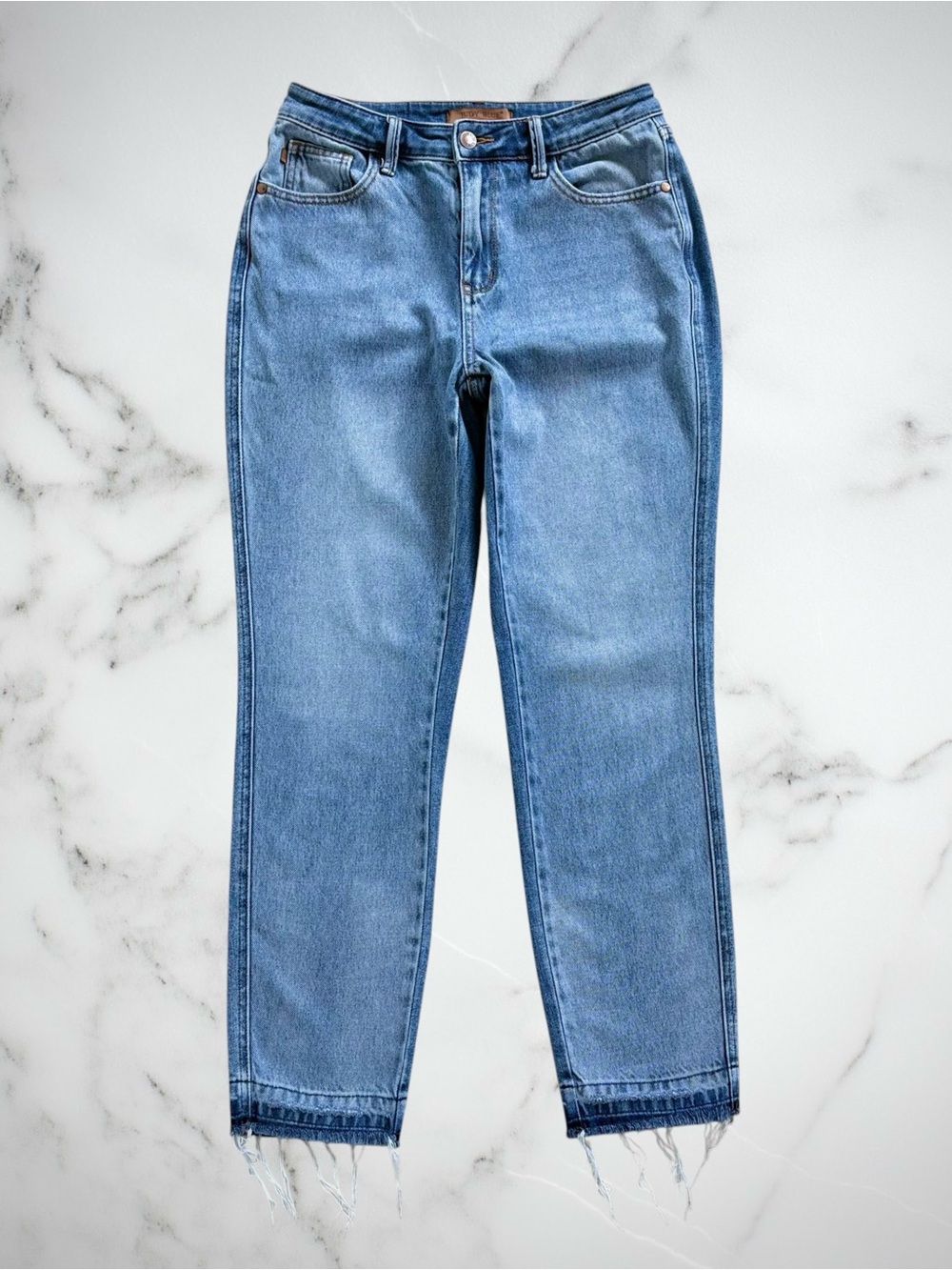 JUDY BLUE High Rise Rigid Magic Release Hem Boyfriend Jeans 7/28 Frayed Coastal